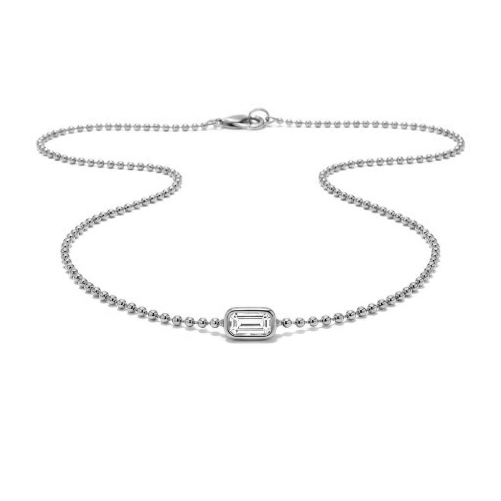 "Beedz n Bezel" Emerald Cut Lab Grown Necklace