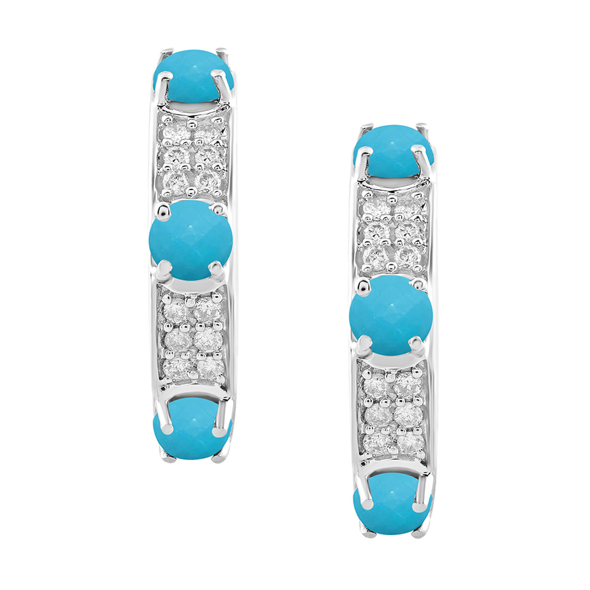 18K Natural Diamond / Turqoise Hoop Earrings