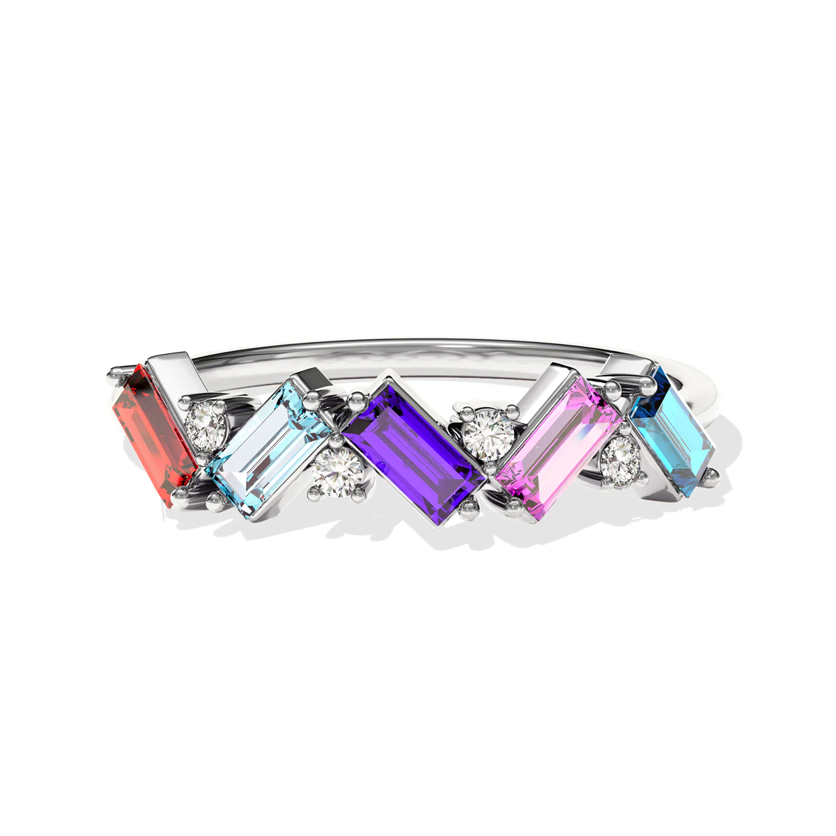 Chevron-Shaped Lab Diamond & Gemstone RIng