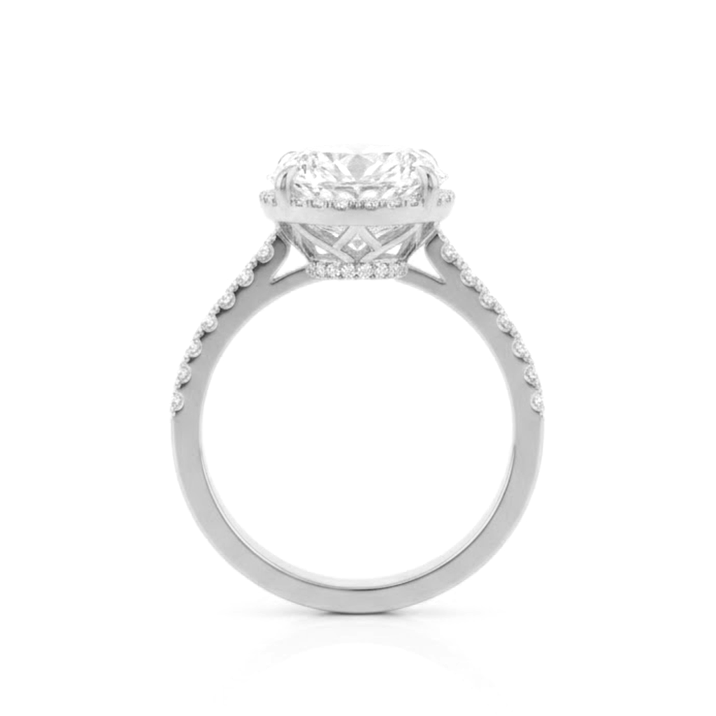 4 carats (round or oval) lab grown ,under halo engagement ring