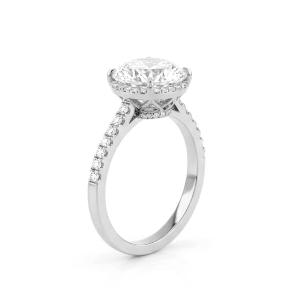 4 carats (round or oval) lab grown ,under halo engagement ring