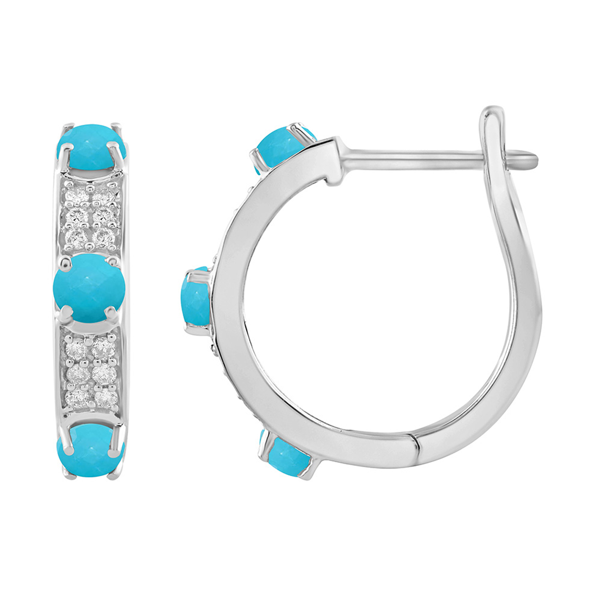 18K Natural Diamond / Turqoise Hoop Earrings