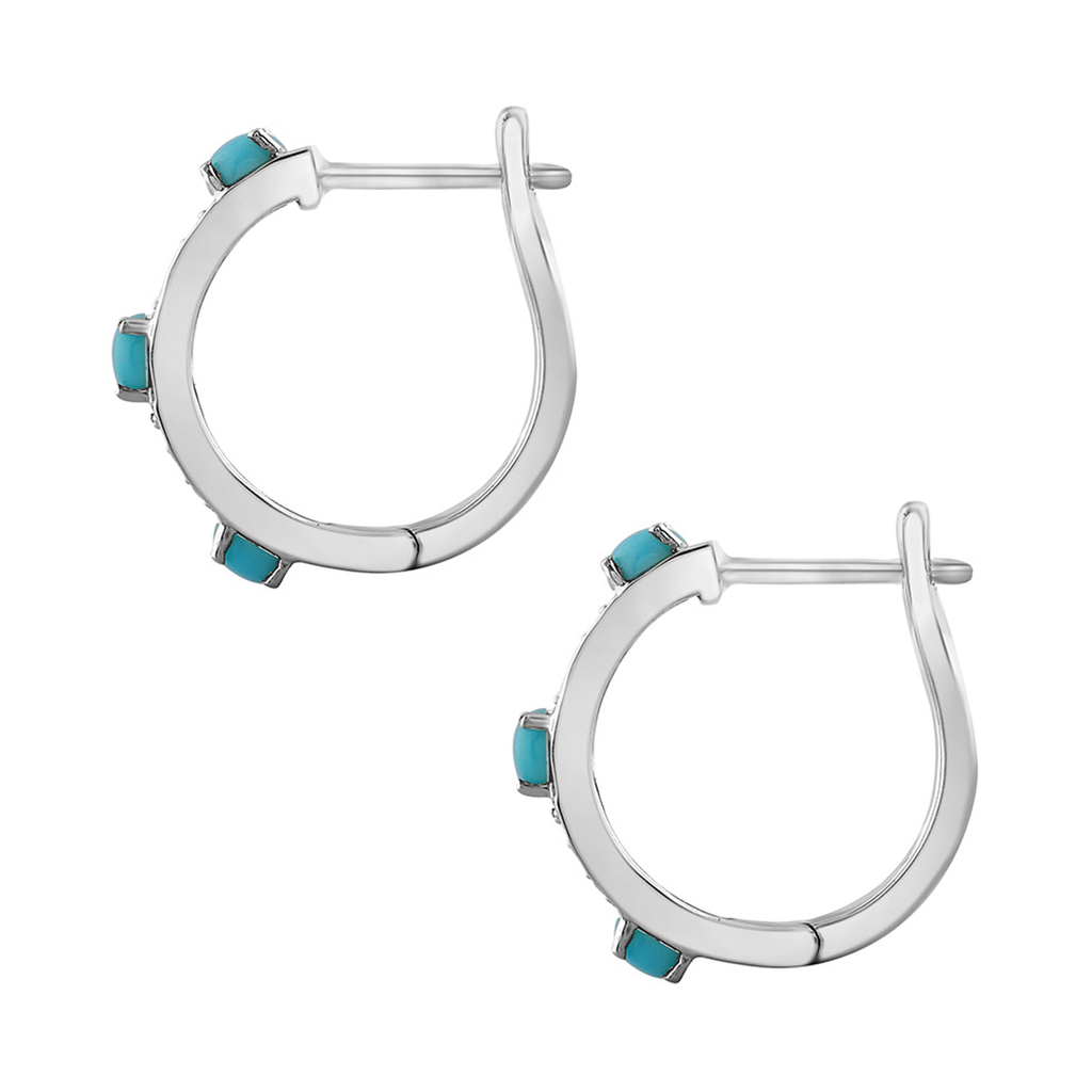 18K Natural Diamond / Turqoise Hoop Earrings