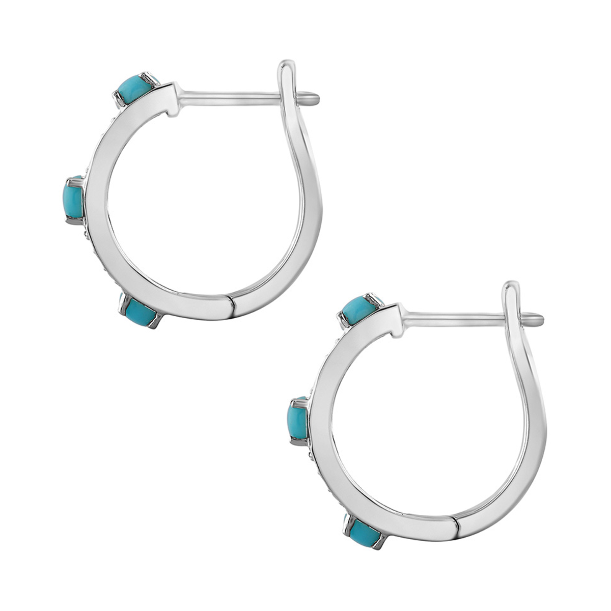 18K Natural Diamond / Turqoise Hoop Earrings