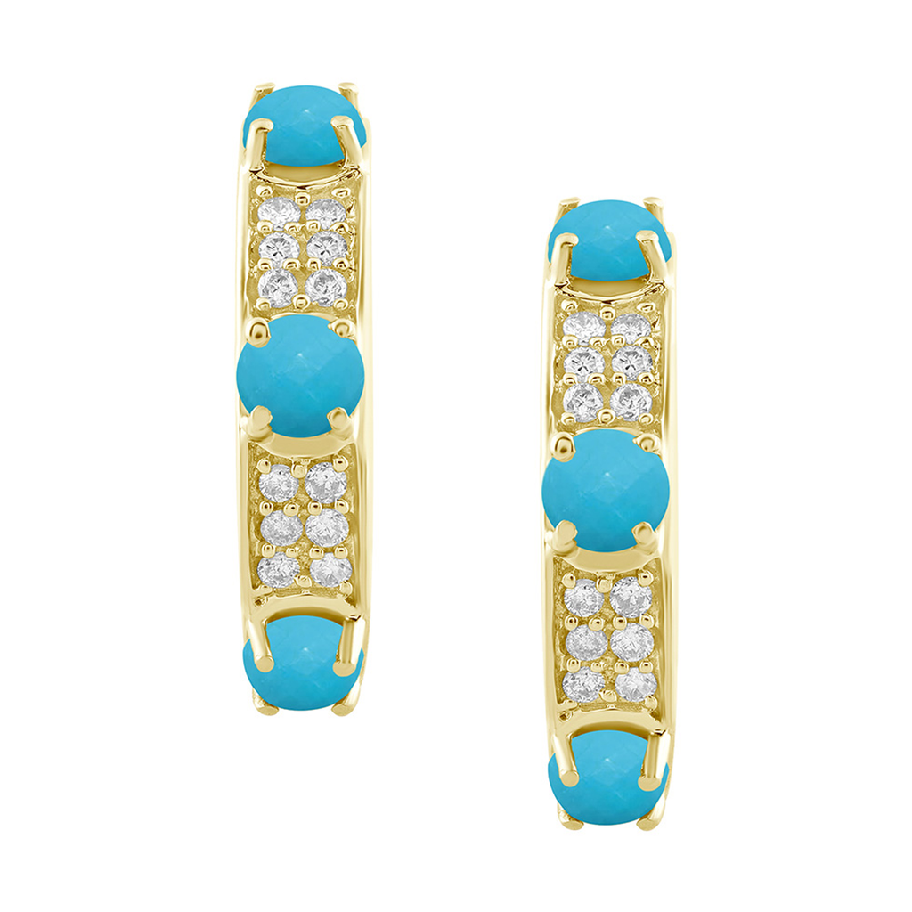 18K Natural Diamond / Turqoise Hoop Earrings