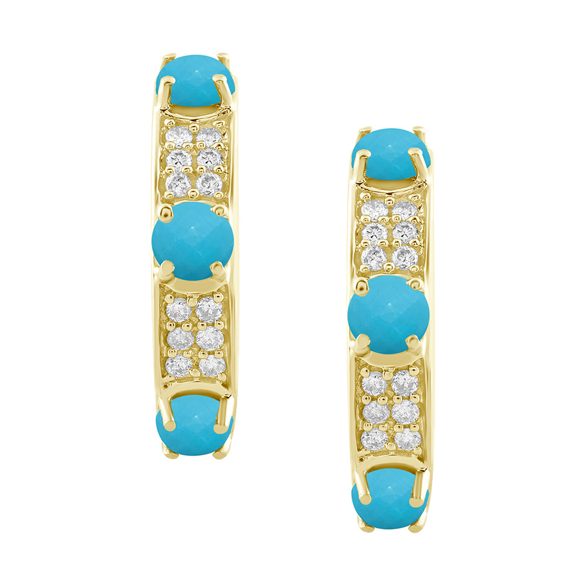 18K Natural Diamond / Turqoise Hoop Earrings