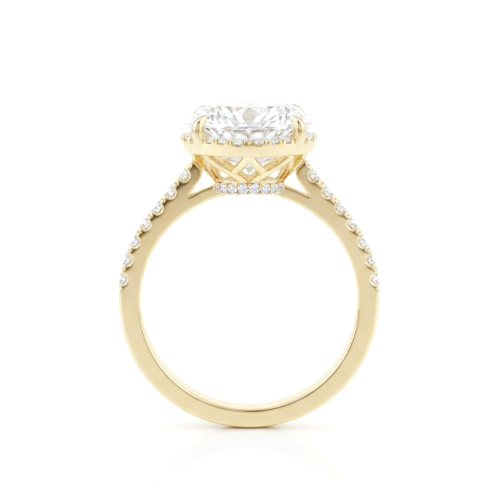 4 carats (round or oval) lab grown ,under halo engagement ring