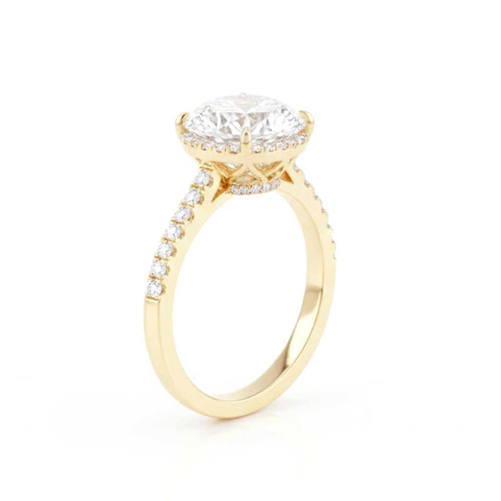 4 carats (round or oval) lab grown ,under halo engagement ring