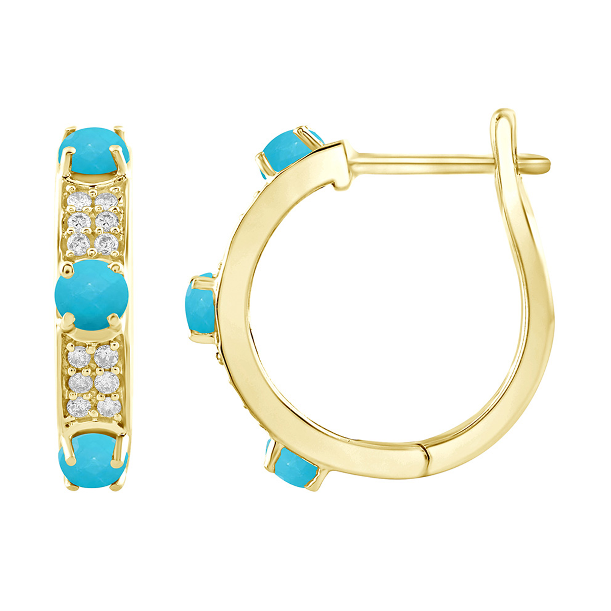 18K Natural Diamond / Turqoise Hoop Earrings