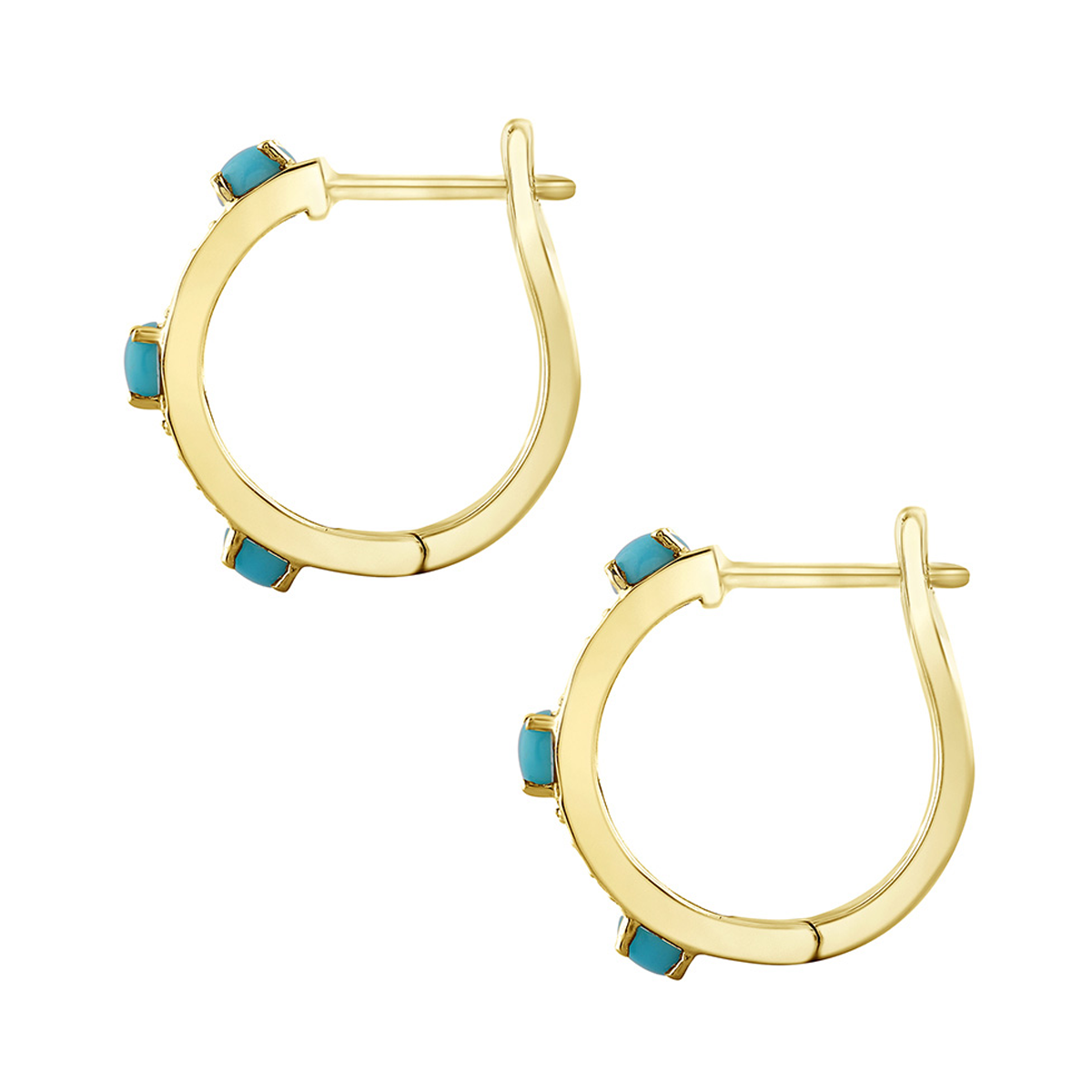 18K Natural Diamond / Turqoise Hoop Earrings